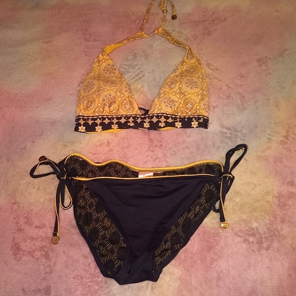 Juicy Couture Other - Large Juicy Couture Yellow & Navy Blue Y2K Bikini Swimsuit